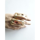 Long Gold Ring, Statement, Rectangle Gold Ring, Big Ring, Pattern, Brutalist, Rough Contemporary, 